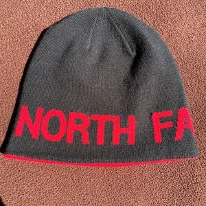 The North Face Grey and Red Knit Beanie